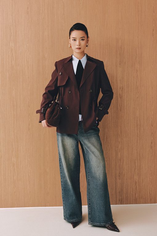 Áo khoác kaki lửng dây eo rút trong