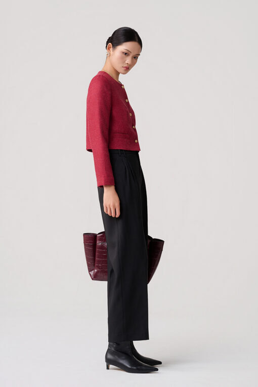 Áo khoác tweed croptop bổ cơi giả túi