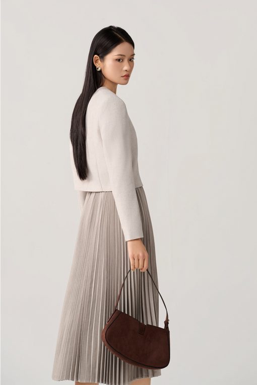 Áo khoác tweed croptop cổ V nẹp 1 cúc