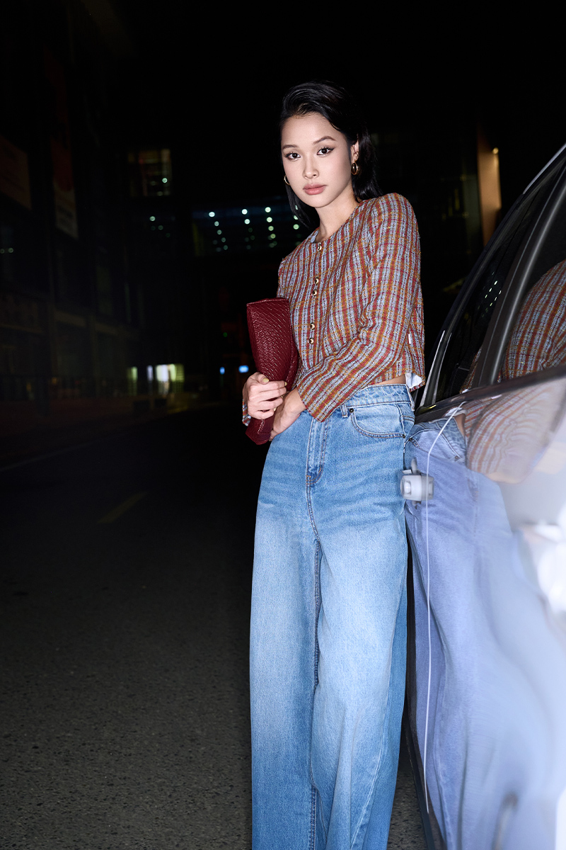 Áo khoác tweed kẻ nẹp cúc đôi Áo khoác tweed kẻ nẹp cúc đôi