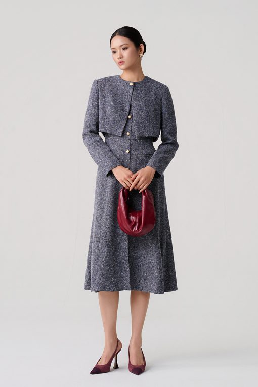 Áo khoác tweed lửng cổ cài cúc