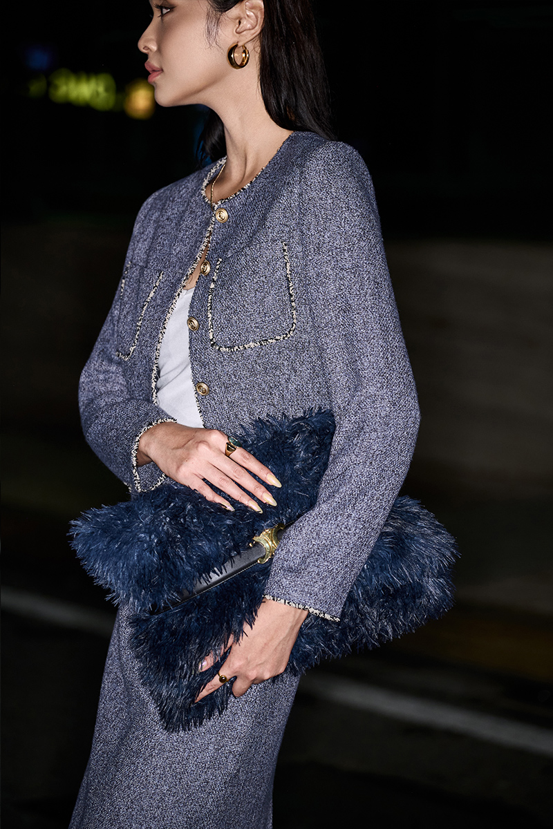 Chân váy tweed can hông kẹp tua TT Áo kiểu DT croptop cổ tròn kẹp tua TT