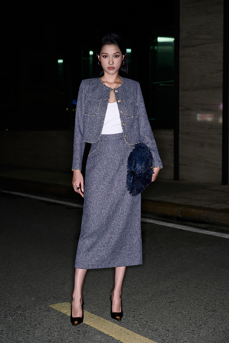 Chân váy tweed can hông kẹp tua TT Chân váy tweed can hông kẹp tua TT