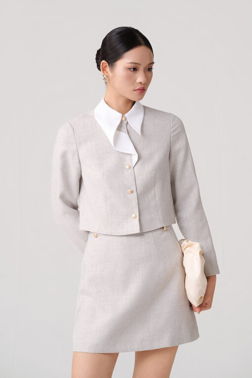 Áo kiểu DT croptop, lá cổ kẹp nẹp