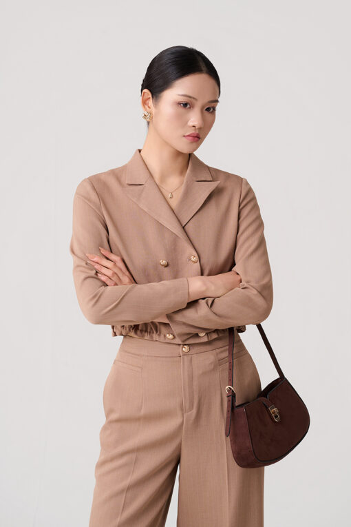 Áo kiểu DT croptop nẹp chồng dây gâu