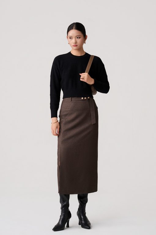 Chân váy dài đai rơi, đính cúc