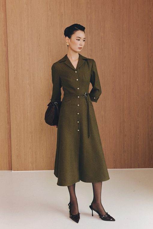 Đầm xoè lơ vê tay đai eo dây đôi