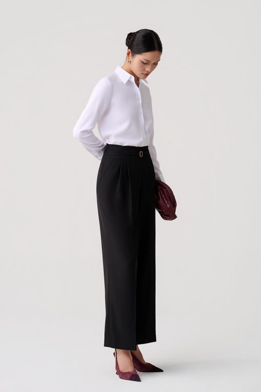 Quần suông cạp cao can sườn túi chéo