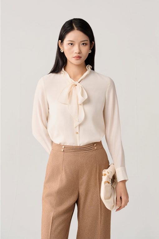 Sơ mi DT cổ bèo cuốn mí buộc nơ