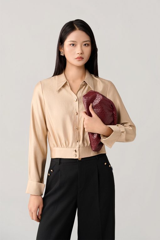 Sơ mi DT croptop đai gấu nhúm thân