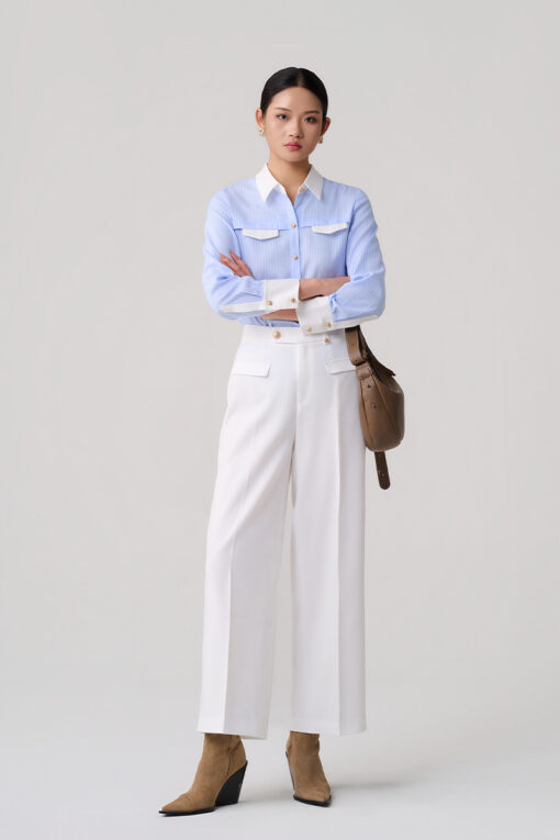 Sơ mi DT kẻ can phối nắp túi ngực