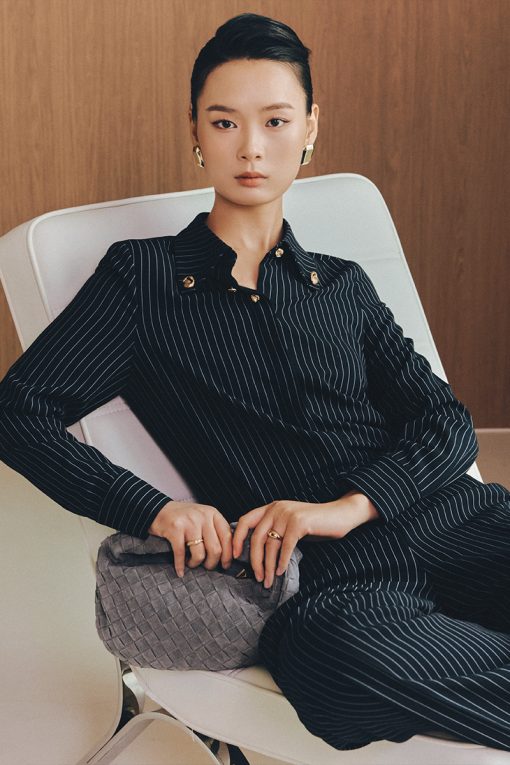 Sơ mi DT lá cổ đầu tròn đính cúc trang trí