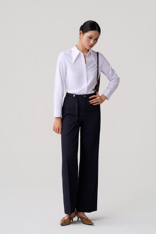 Sơ mi DT modal cổ nhọn, cá vai đính cúc