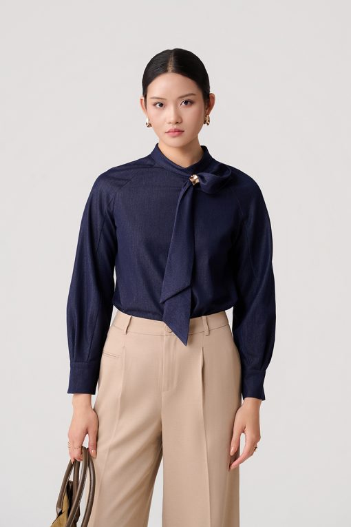 Sơ mi DT tay raglan cổ đính nơ