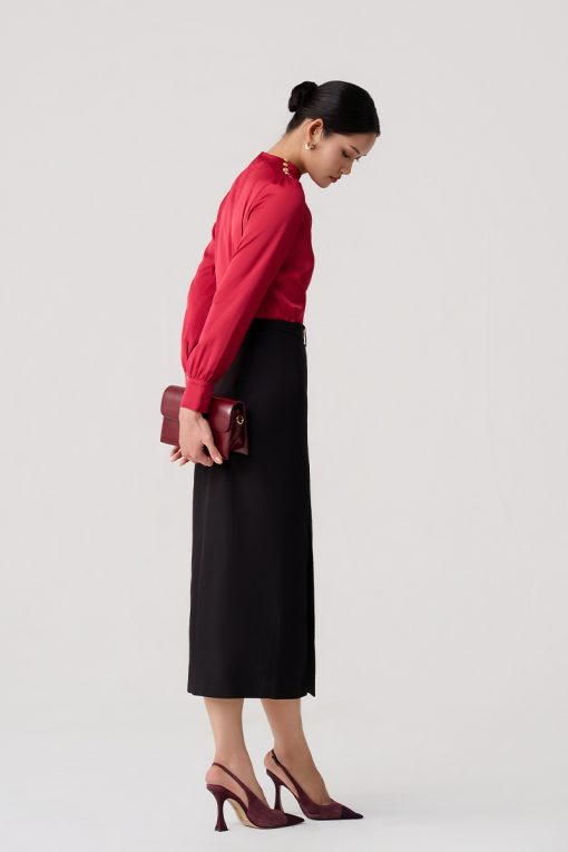 Sơ mi DT xếp ly lệch vai cài cúc