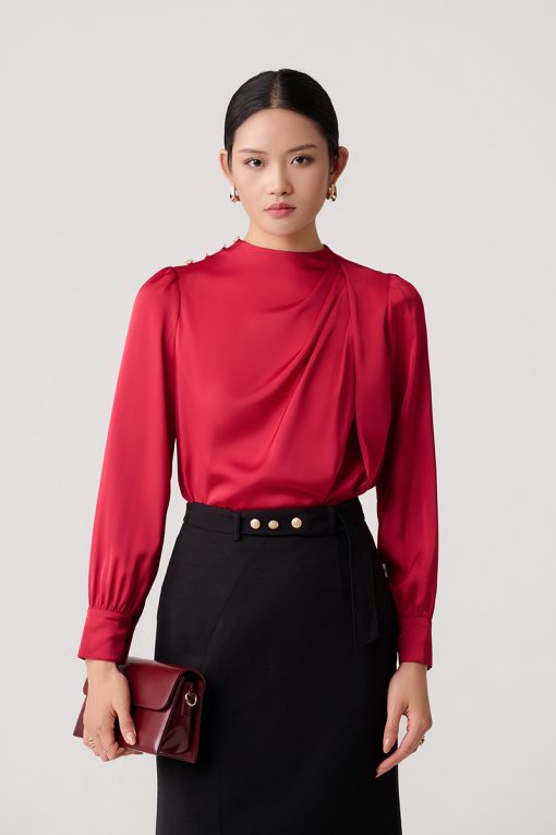 Sơ mi DT xếp ly lệch vai cài cúc