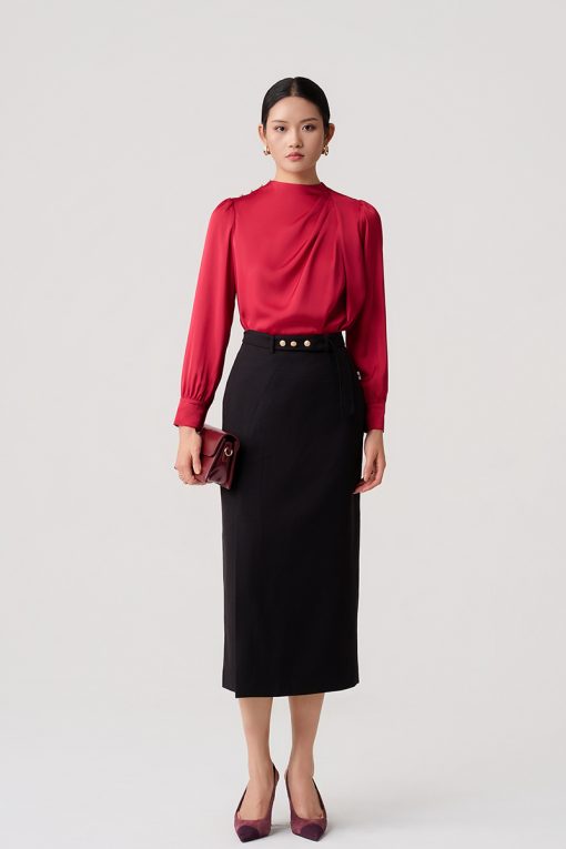 Sơ mi DT xếp ly lệch vai cài cúc