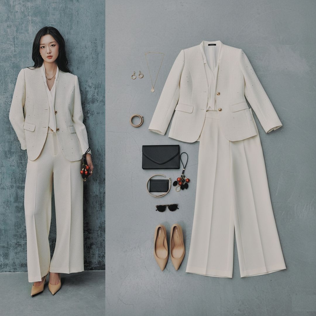 Áo khoác tweed cổ V