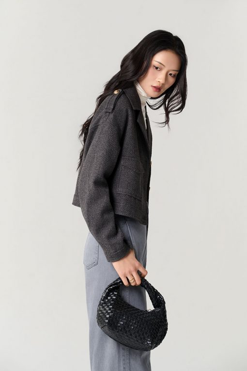 Áo khoác dạ croptop túi ốp 1 bên