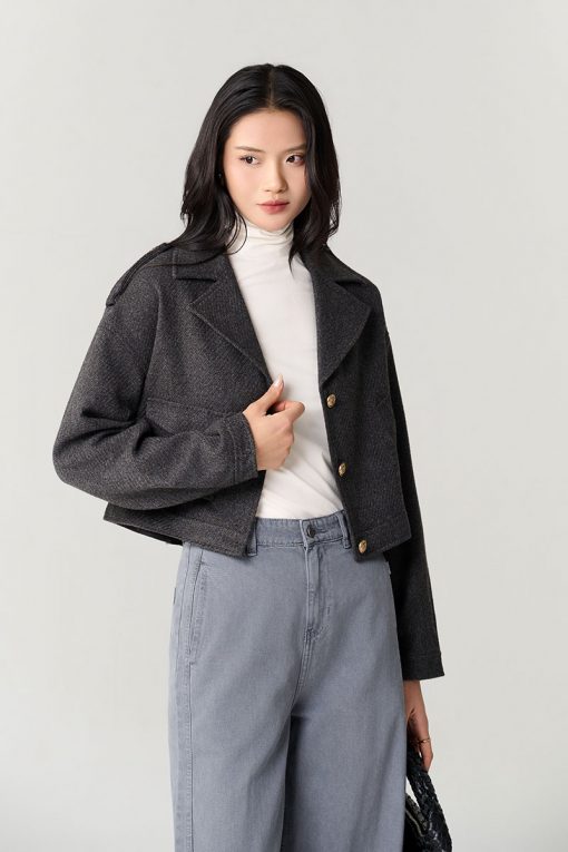 Áo khoác dạ croptop túi ốp 1 bên