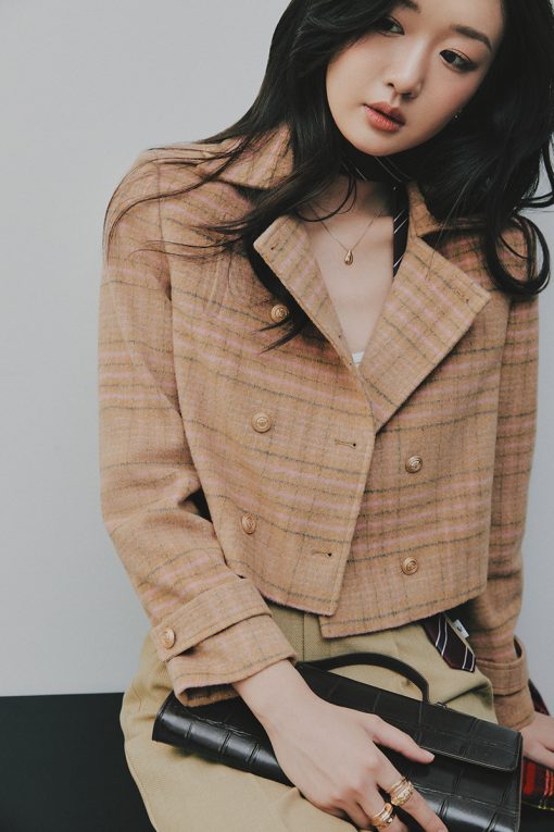 Áo khoác dạ ngắn 2 hàng cúc cá vai