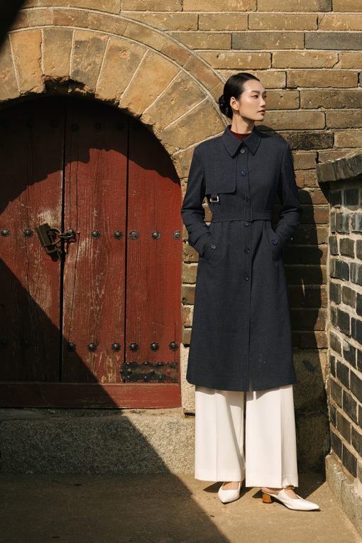 Áo khoác dài 1 hàng khuy bong ngực kèm đai