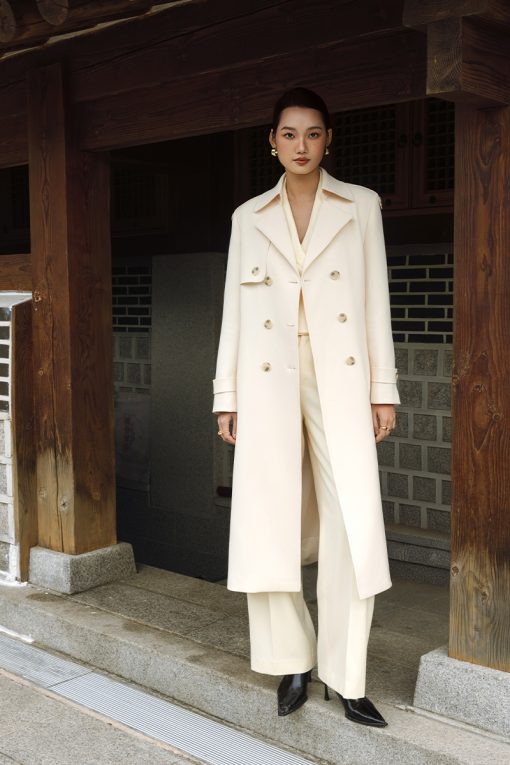 Áo khoác dáng dài bong ngực đính cúc