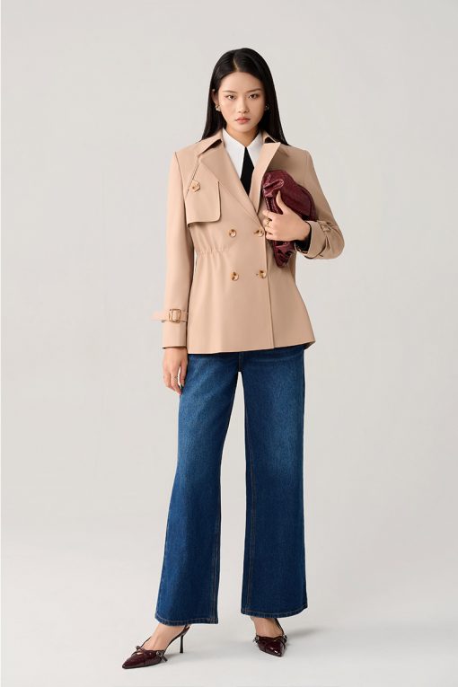 Áo khoác kaki lửng dây eo rút trong