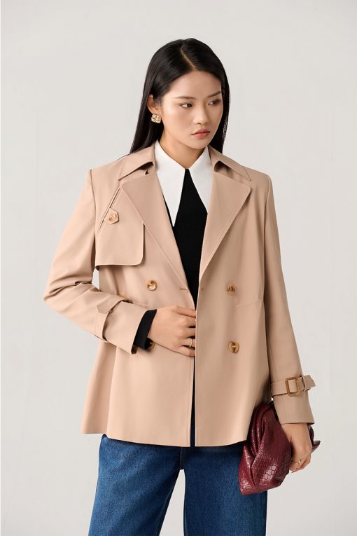 Áo khoác kaki lửng dây eo rút trong