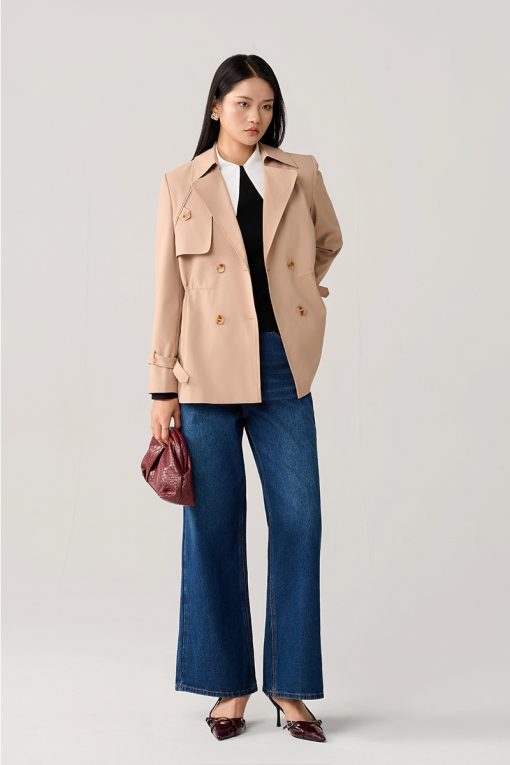 Áo khoác kaki lửng dây eo rút trong