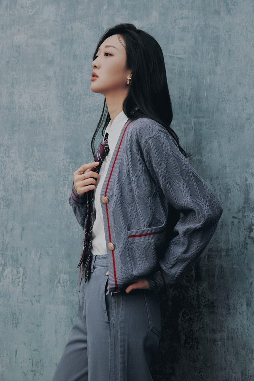 Áo khoác len túi ốp bo phối kẻ