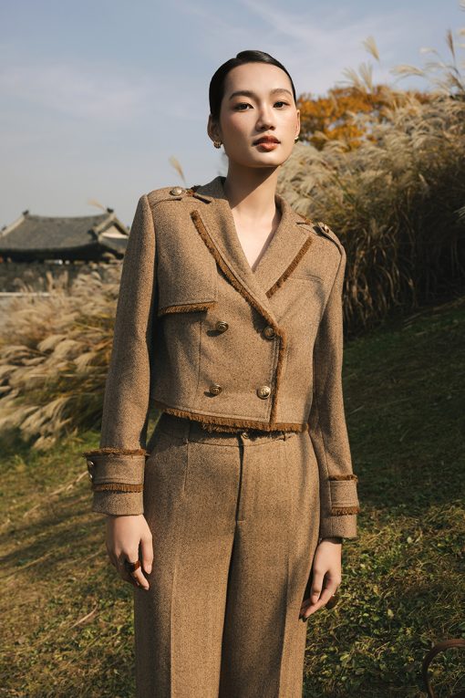 Áo khoác tweed cá vai, rút tua