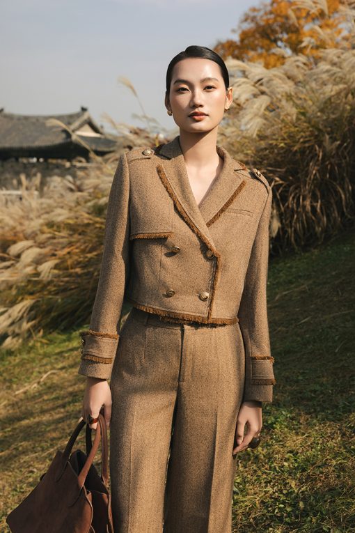 Áo khoác tweed cá vai, rút tua