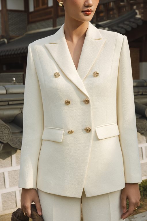 Áo khoác tweed cổ vest 2 hàng cúc