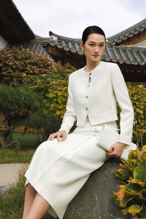 Áo khoác tweed croptop nẹp khuyết điệu