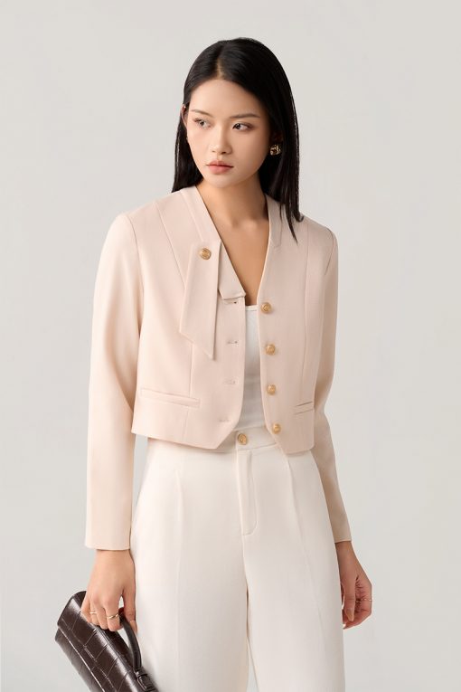 Áo kiểu DT croptop v gấu vạt cổ gập