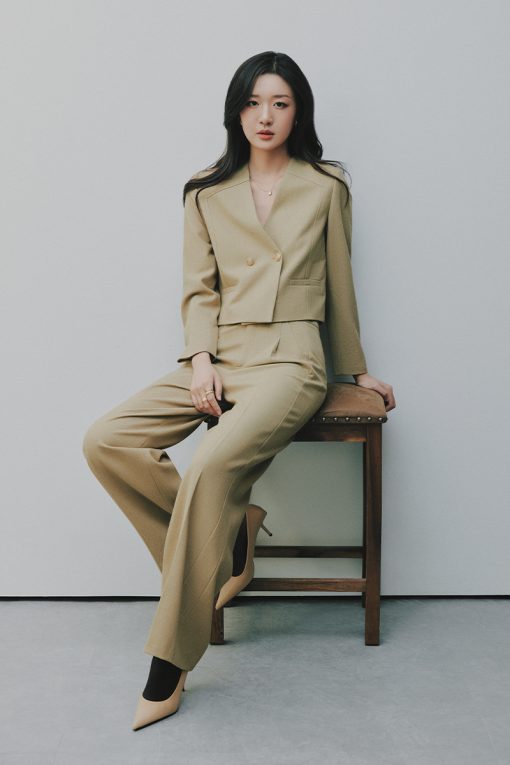 Quần suông can dọc thân cạp đè bong