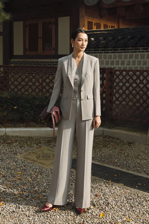 Quần suông kẻ cạp quai nhê