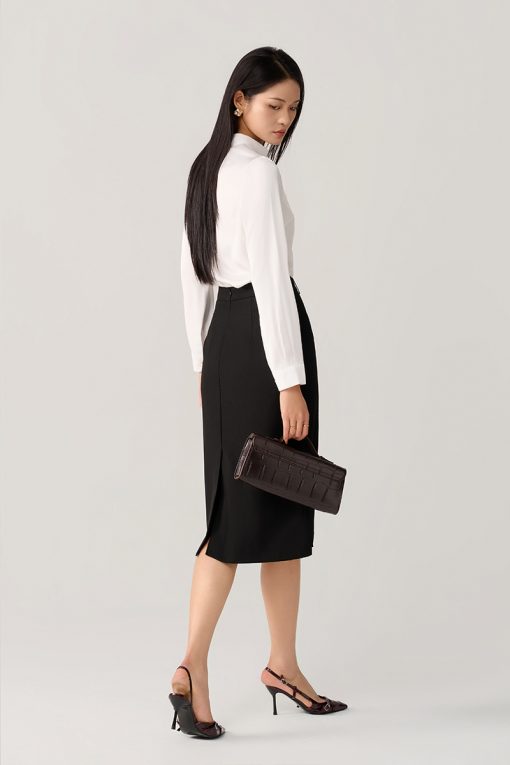 Sơ mi DT cổ nơ lệch, đính cúc