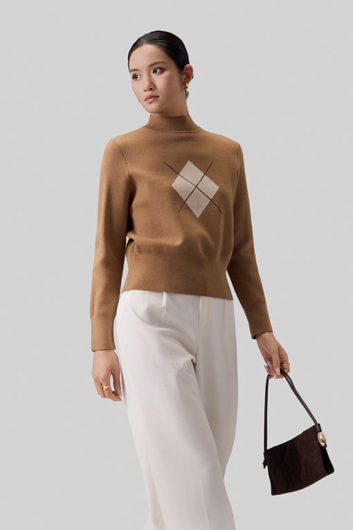 Áo Len DT cổ cao dệt phối hình thoi