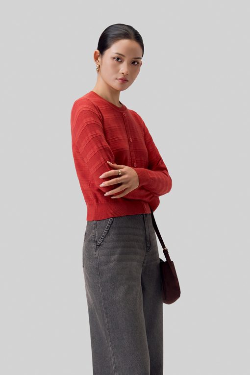 Áo Len DT cổ tròn nẹp giả dệt lỗ kẻ