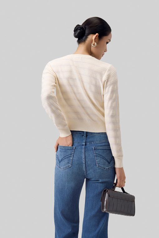 Áo Len DT cổ tròn nẹp giả dệt lỗ kẻ