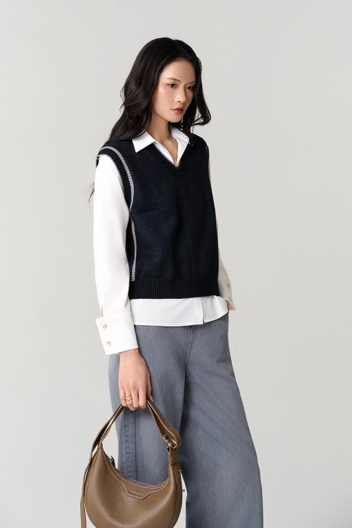 Áo Len gile cổ tim bo tay dệt liền thân