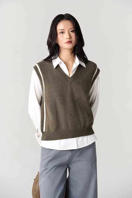 Áo Len gile cổ tim bo tay dệt liền thân