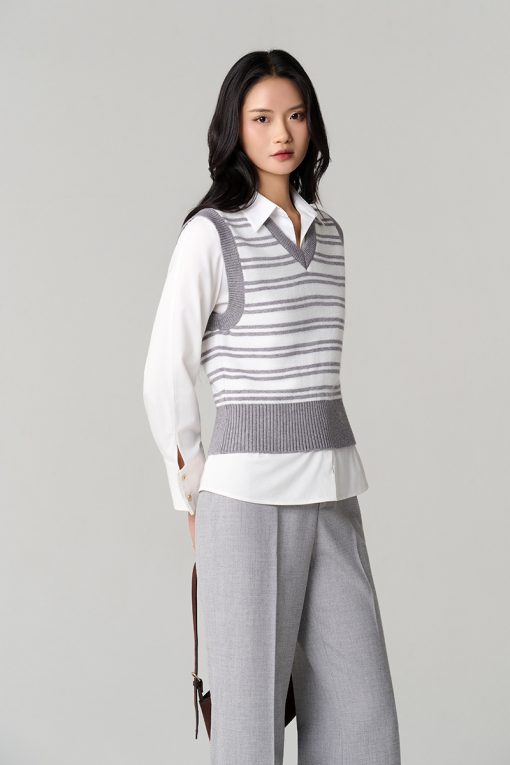 Áo Len gile kẻ phối cổ tim đai to