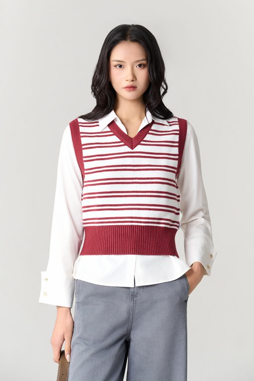 Áo Len gile kẻ phối cổ tim đai to