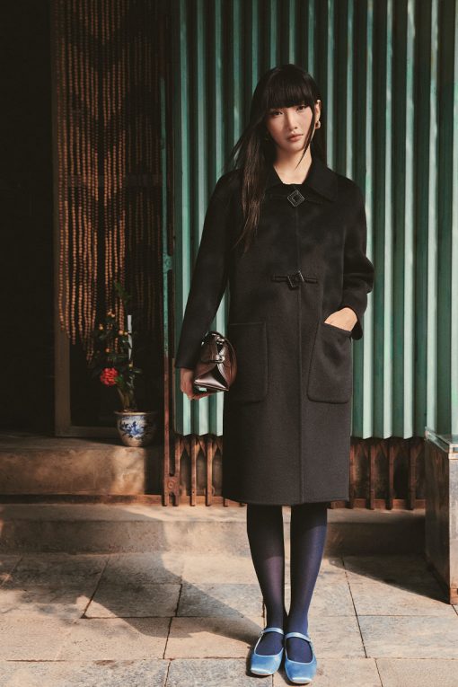 Áo dạ suông hai mặt khâu tay túi ốp