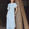 Áo dài xanh phối tay