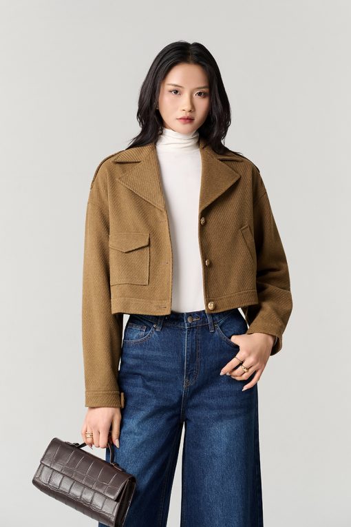 Áo khoác dạ croptop túi ốp 1 bên