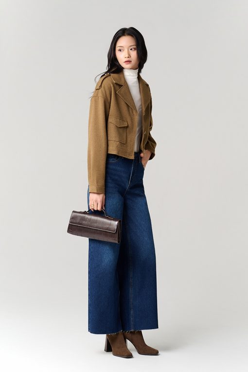 Áo khoác dạ croptop túi ốp 1 bên